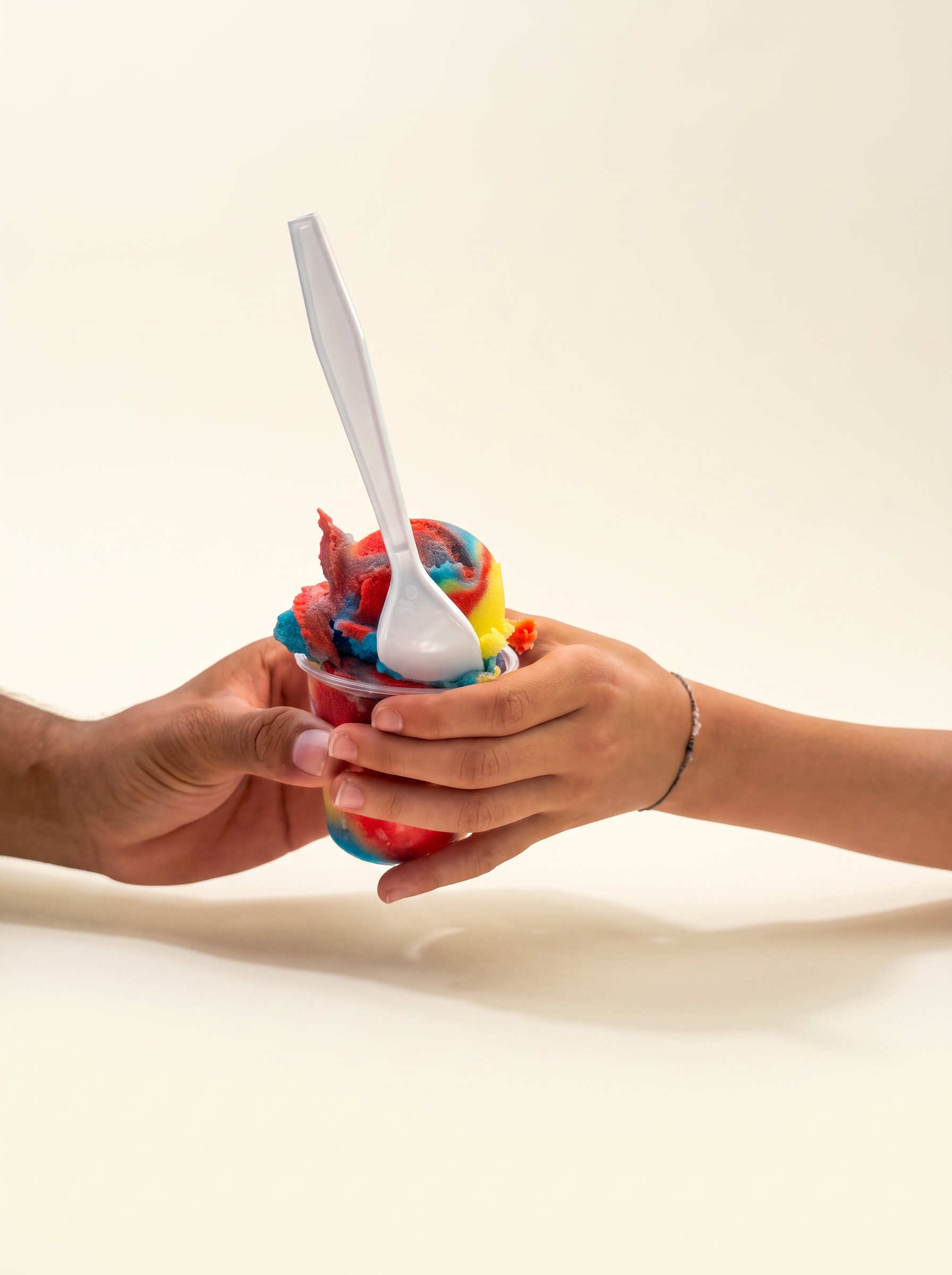 Tropical rainbow Italian ice in a 9 oz cup